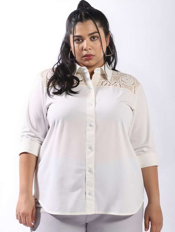 women plus size solid collared long sleeve shirt