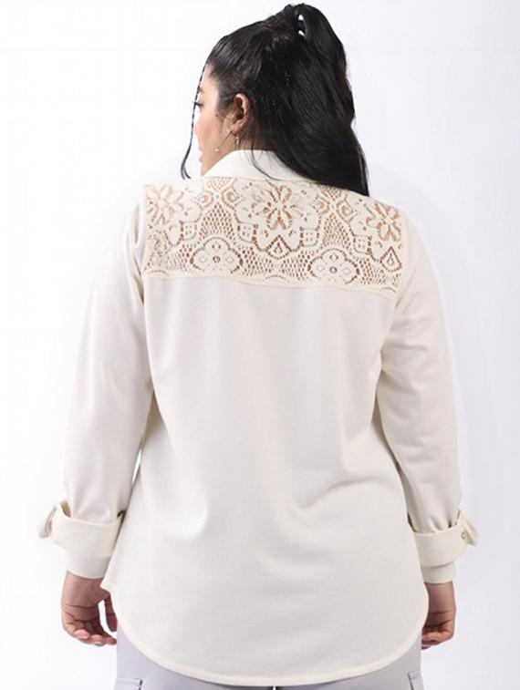 women plus size solid collared long sleeve shirt - 22055129 - Standard Image - 3
