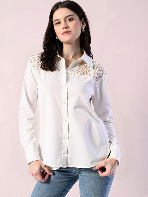 women solid collared long sleeve shirt - 22055130 - Standard Image - 0