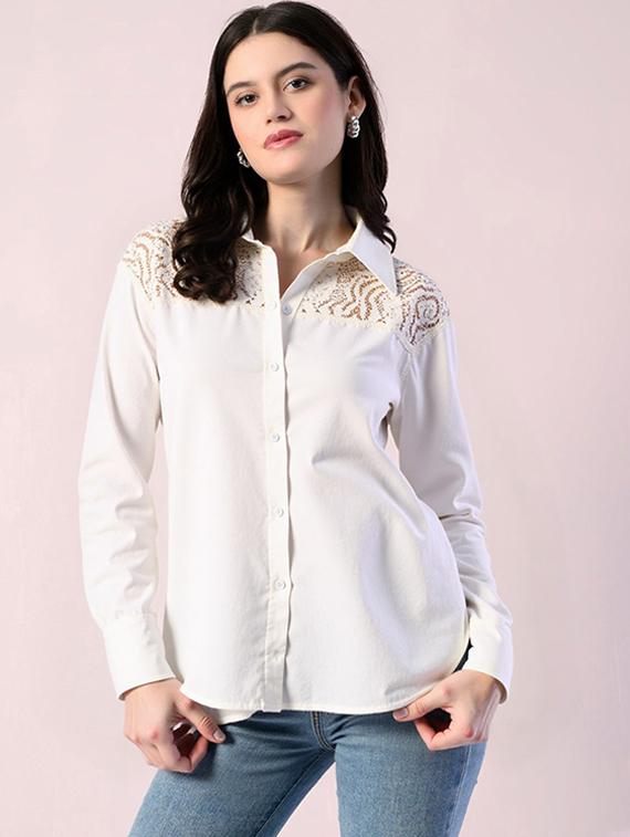 women solid collared long sleeve shirt - 22055130 - Zoom Image - 0