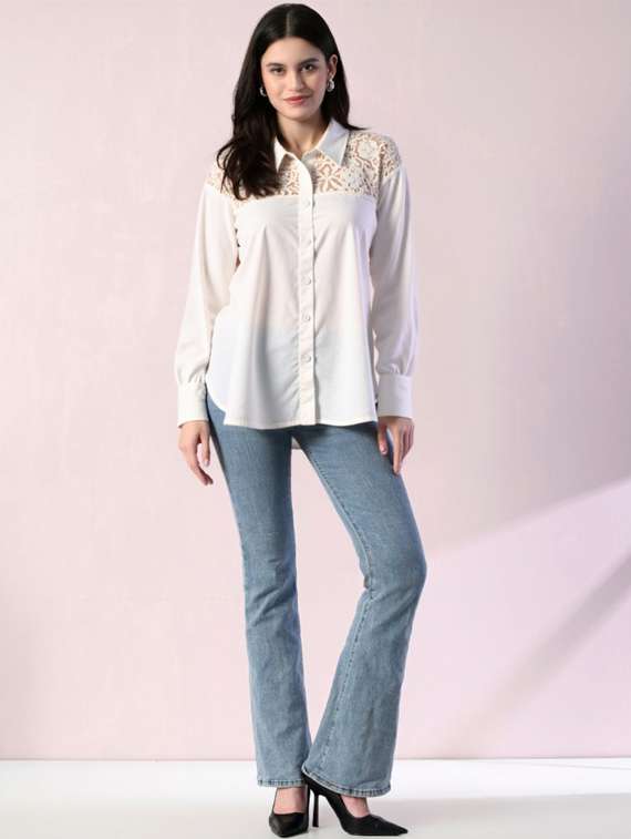 women solid collared long sleeve shirt - 22055130 - Standard Image - 3