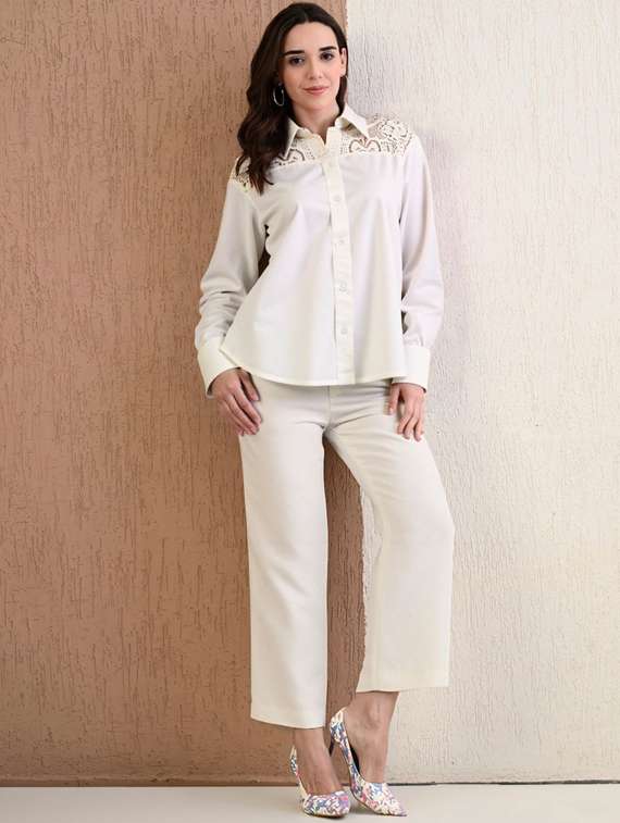 women solid collared long sleeve shirt - 22055131 - Standard Image - 3