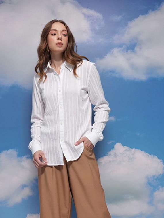 women solid collared long sleeve shirt - 22055133 - Standard Image - 3