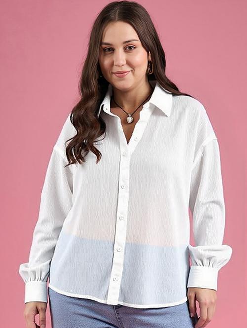 women plus size solid collared long sleeve shirt - 22055137 - Standard Image - 0