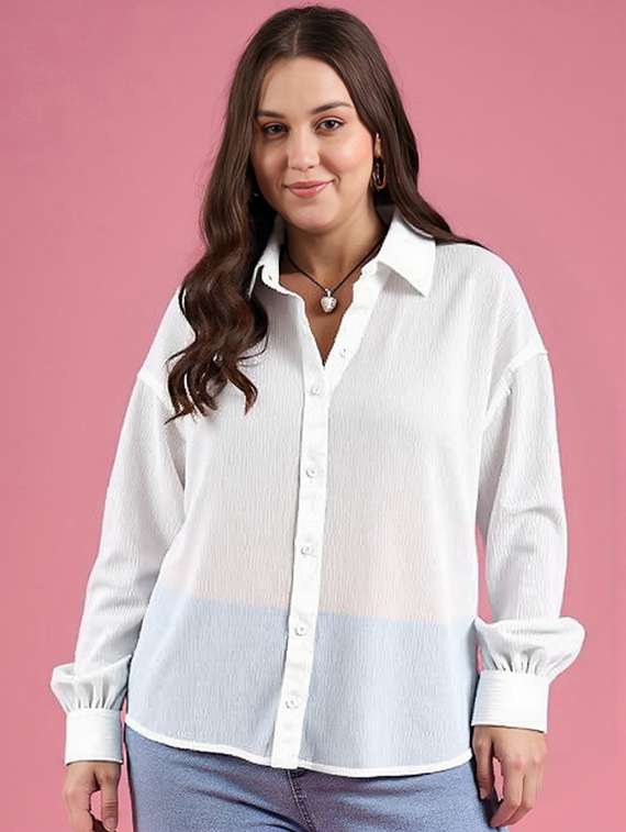 women plus size solid collared long sleeve shirt