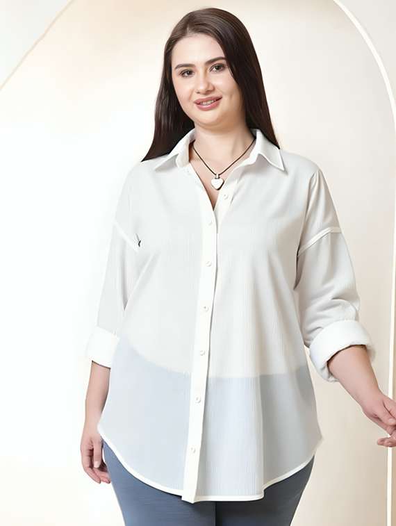 women plus size solid collared long sleeve shirt