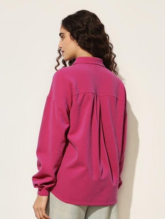 women solid collared long sleeve oversized shirt - 22055153 - Standard Image - 3