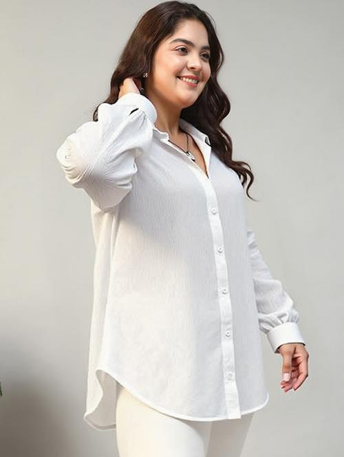 women solid collared long sleeve relaxed fit shirt - 22055168 -  Standard Image - 0