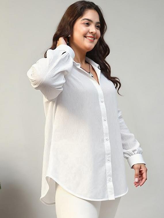 women solid collared long sleeve relaxed fit shirt - 22055168 -  Zoom Image - 0
