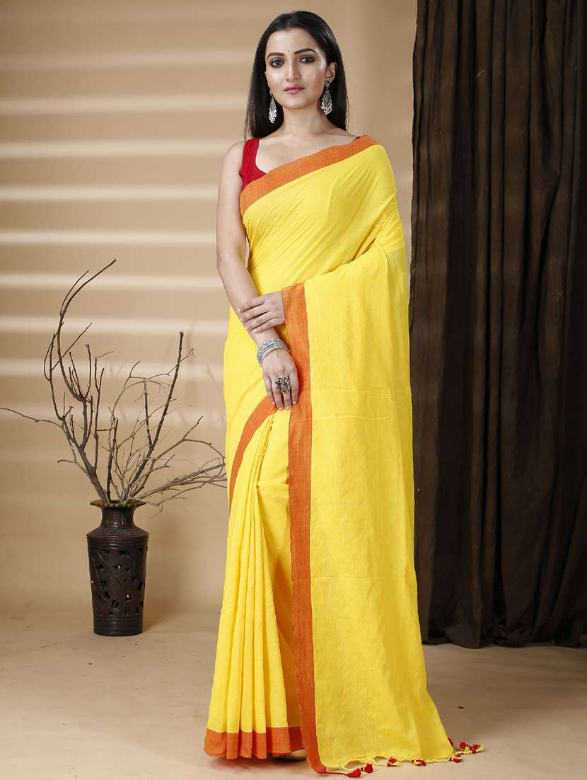 yellow cotton handloom saree - 22055451 -  Zoom Image - 0