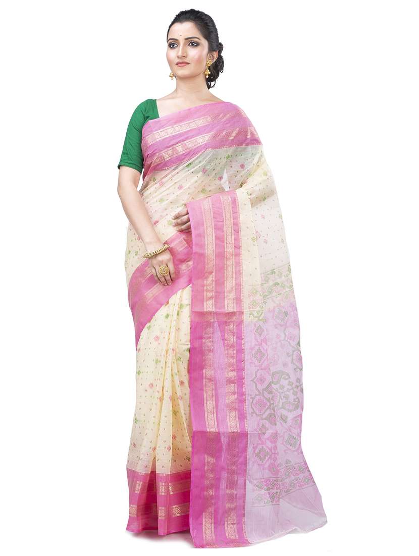 pink cotton blend tant saree - 22055452 - Zoom Image - 0