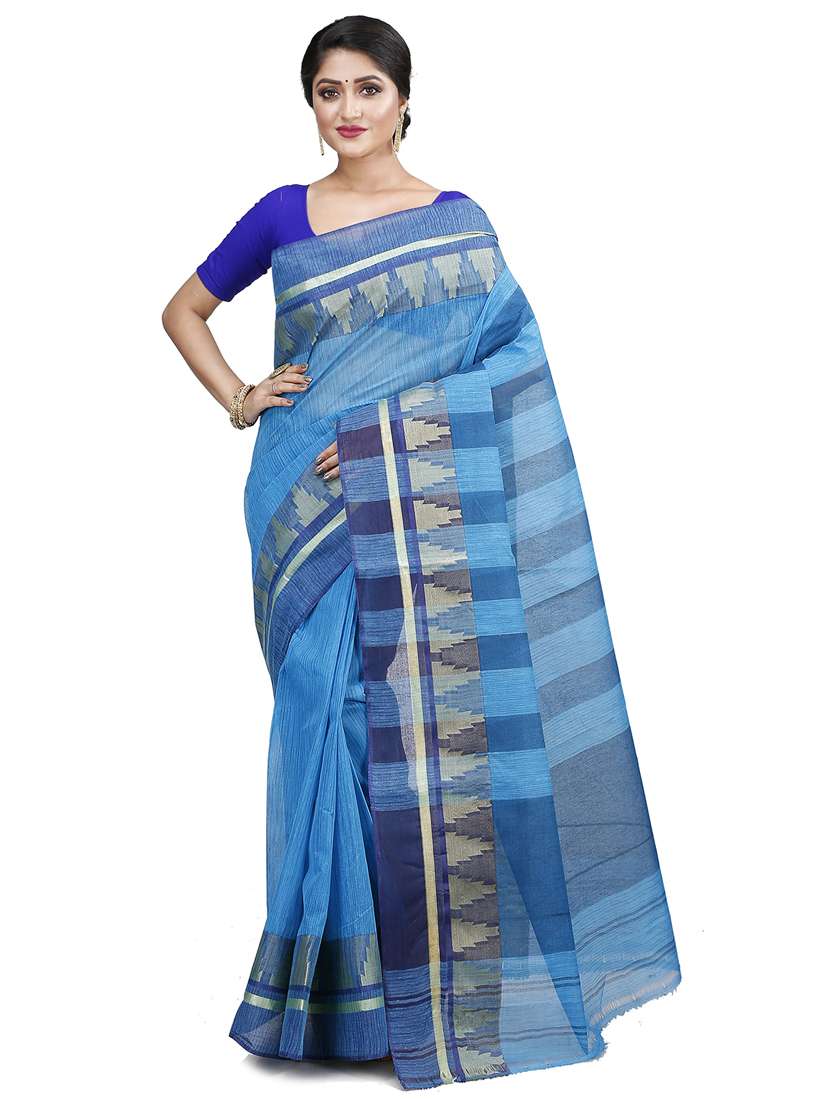 blue cotton tant saree - 22055462 -  Zoom Image - 0