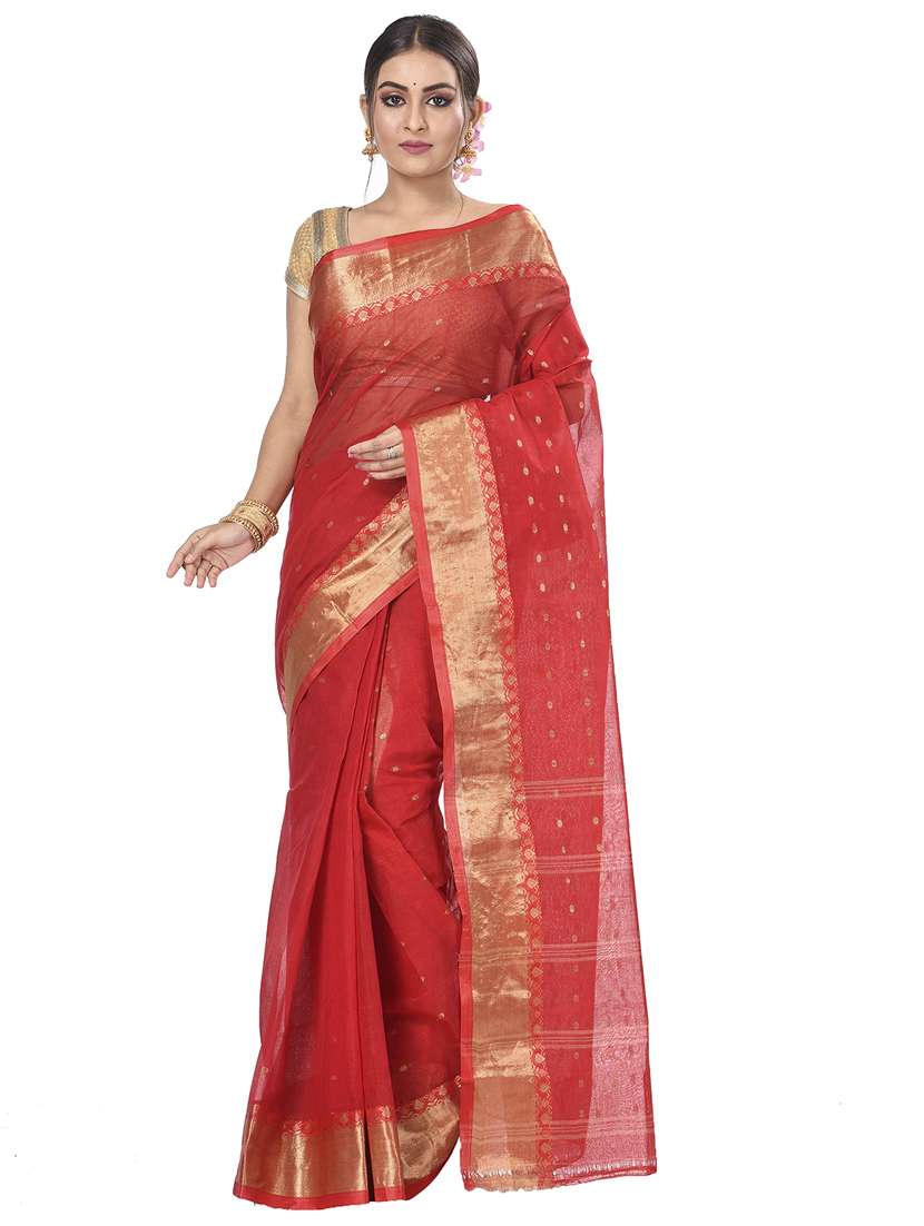 red cotton tant saree - 22055467 - Zoom Image - 0