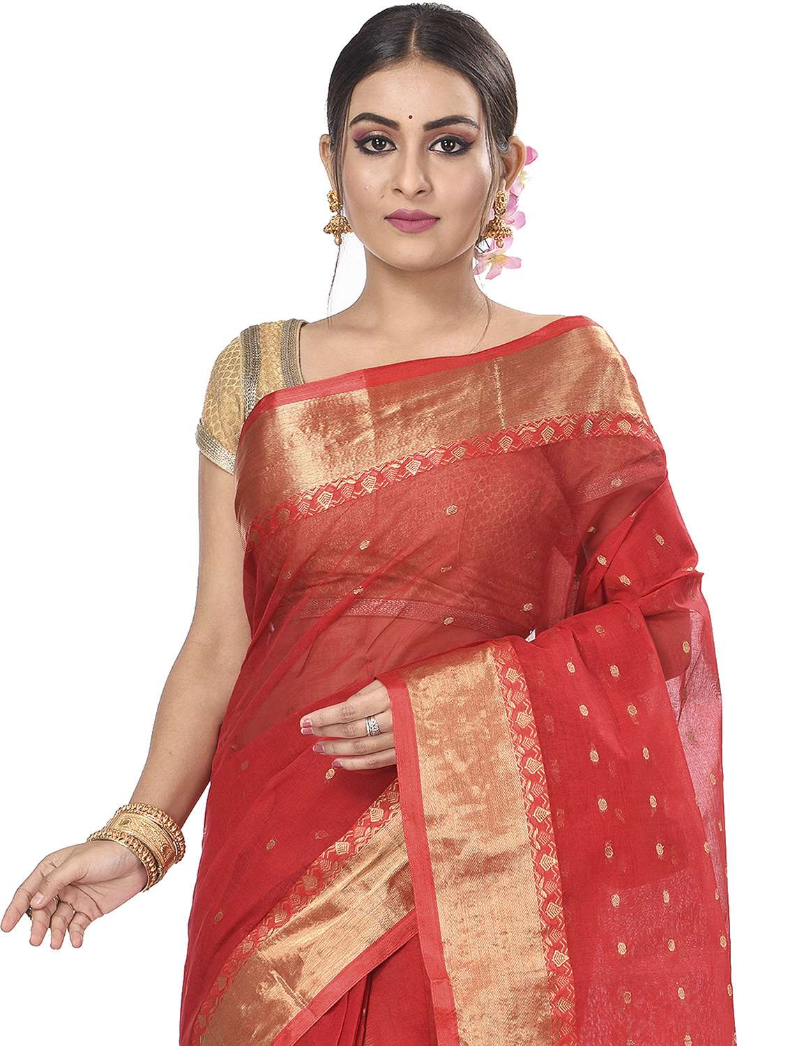 red cotton tant saree - 22055467 - Standard Image - 3