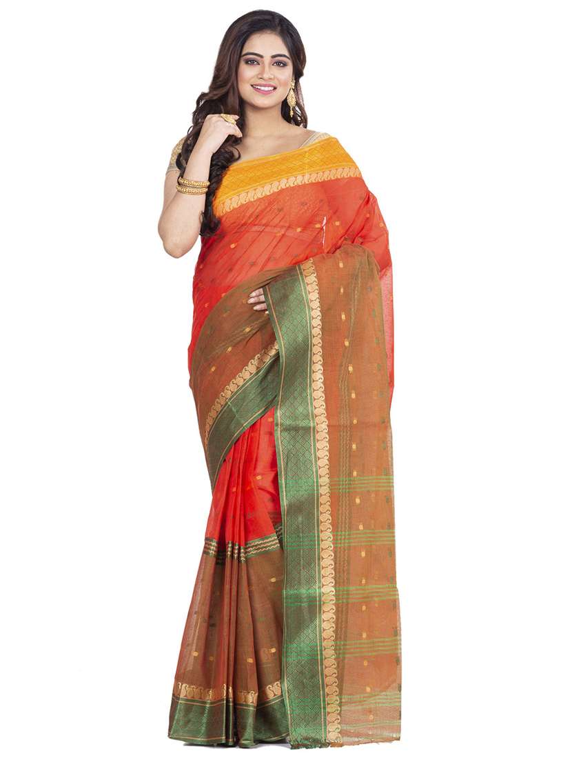 orange cotton tant saree - 22055504 - Zoom Image - 0