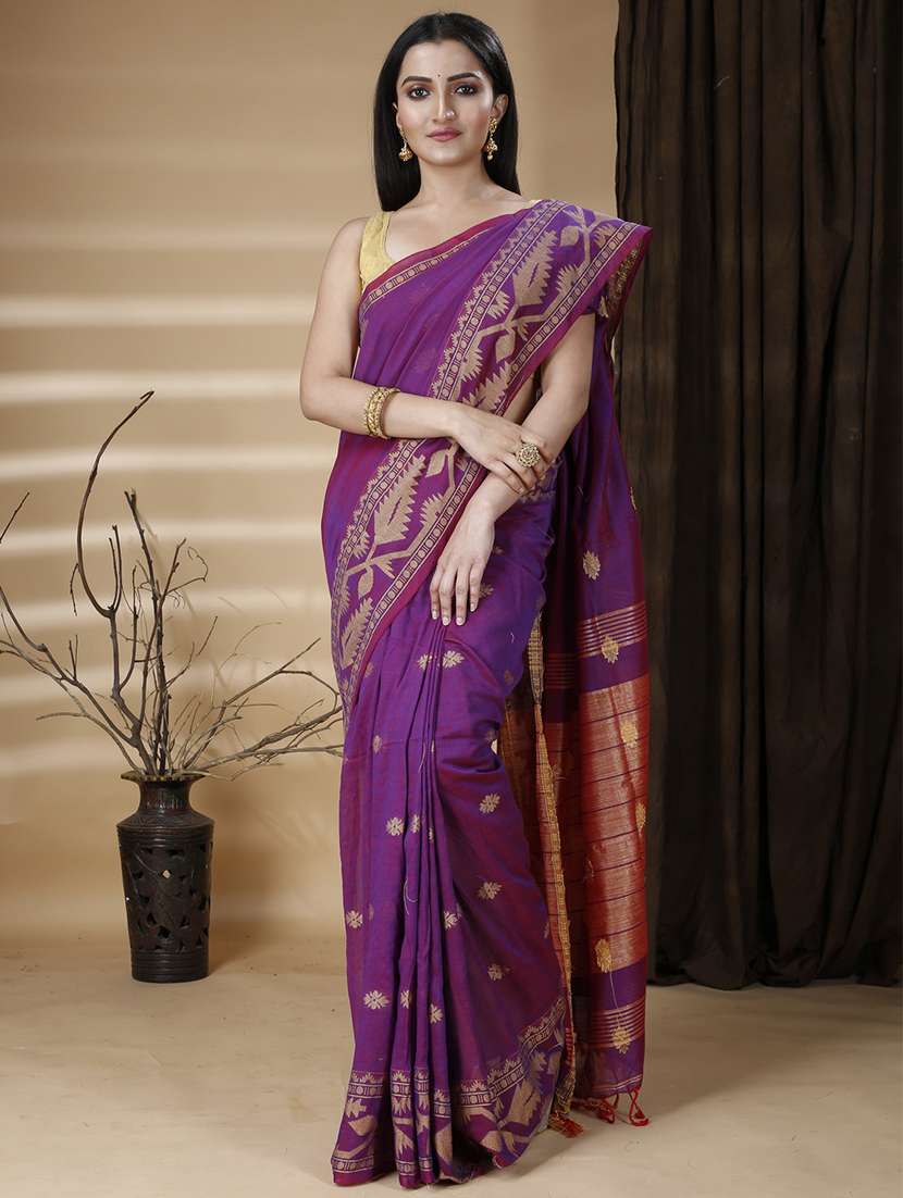 purple cotton handloom saree - 22055564 - Standard Image - 3