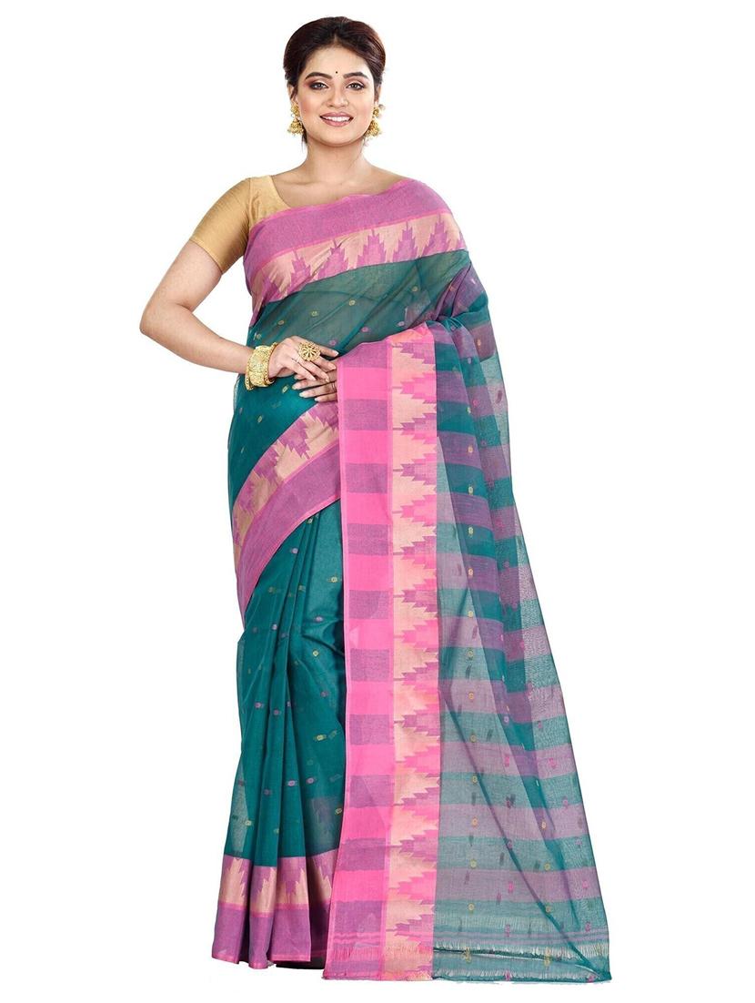teal cotton tant saree - 22055567 - Zoom Image - 0