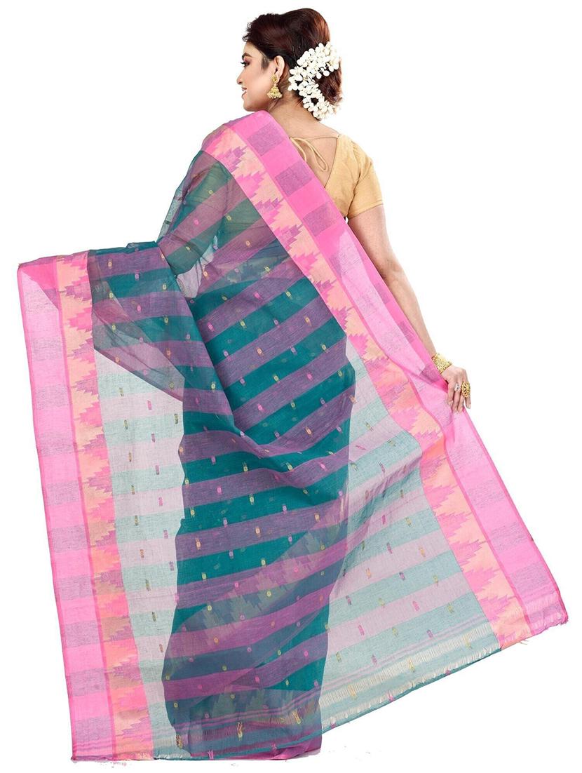 teal cotton tant saree - 22055567 - Standard Image - 3