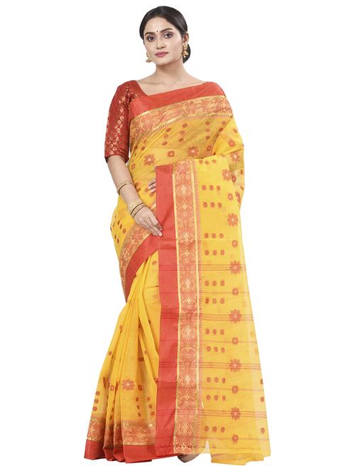 yellow cotton tant saree - 22055573 - Standard Image - 0