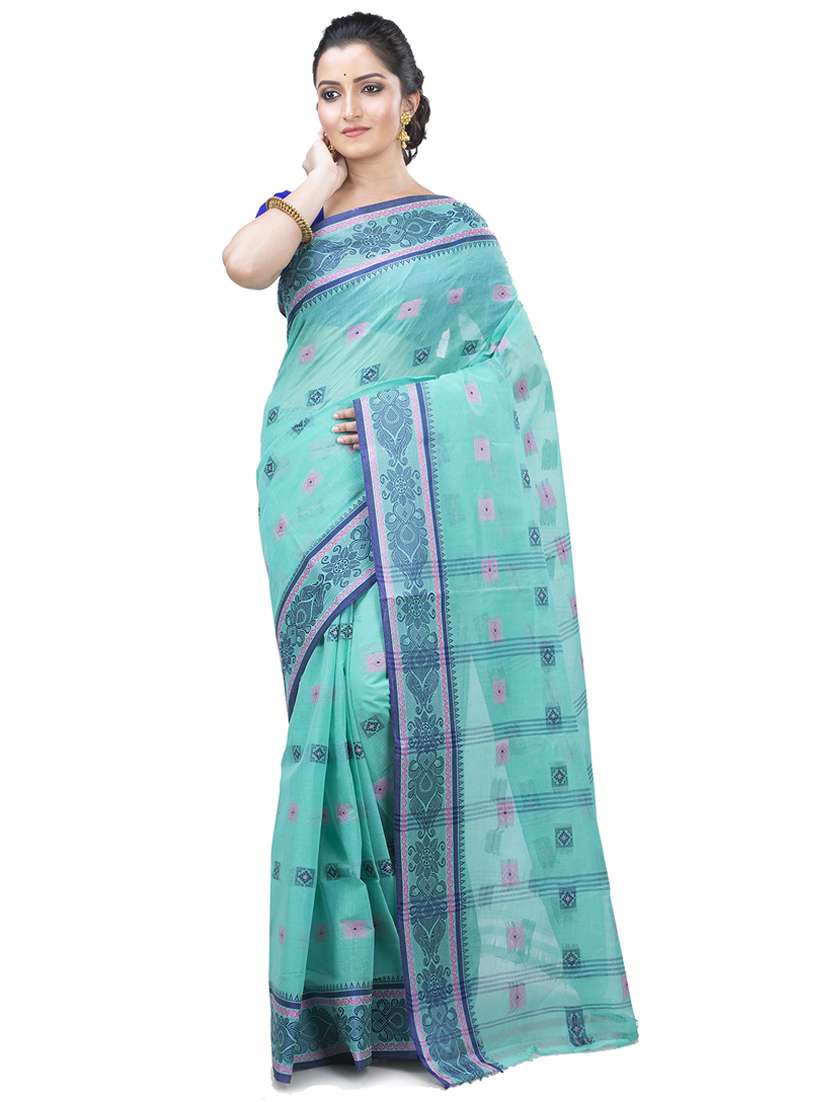 light blue cotton tant saree - 22055580 - Zoom Image - 0