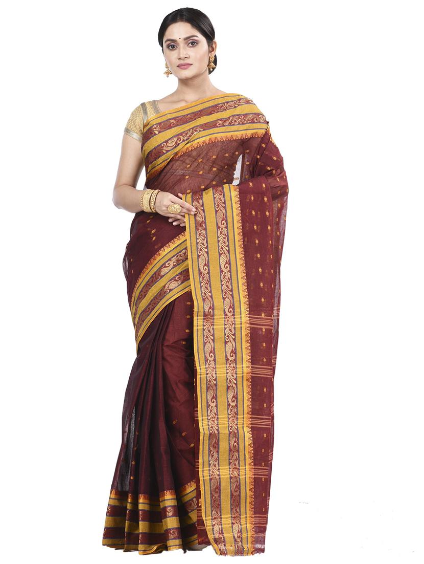 maroon cotton tant saree - 22055610 - Zoom Image - 0