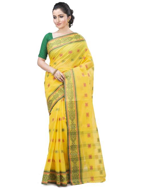 yellow cotton tant saree - 22055625 - Standard Image - 0