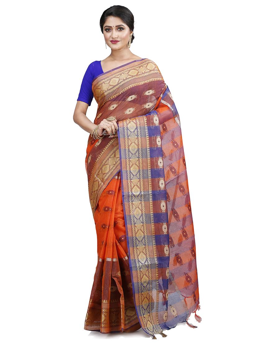 orange cotton tant saree - 22055663 - Zoom Image - 0
