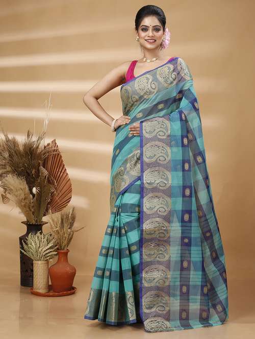 light blue cotton tant saree - 22055677 -  Standard Image - 0