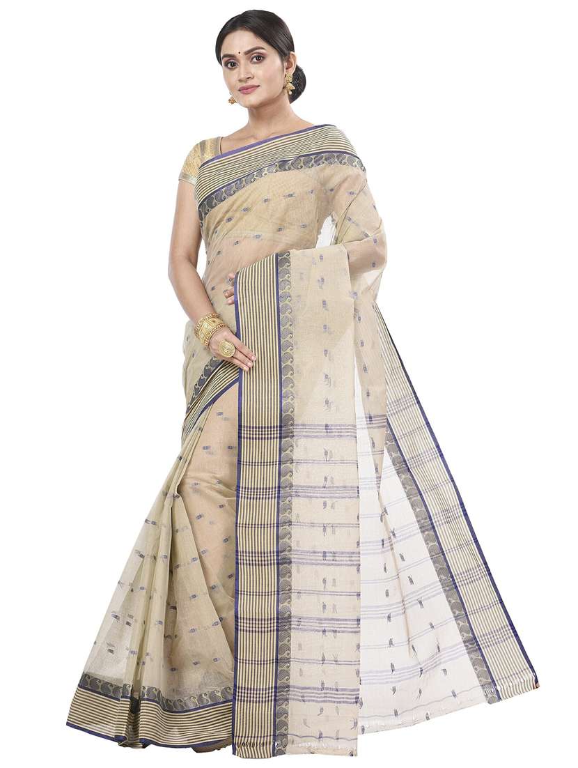 beige cotton tant saree - 22055699 - Zoom Image - 0