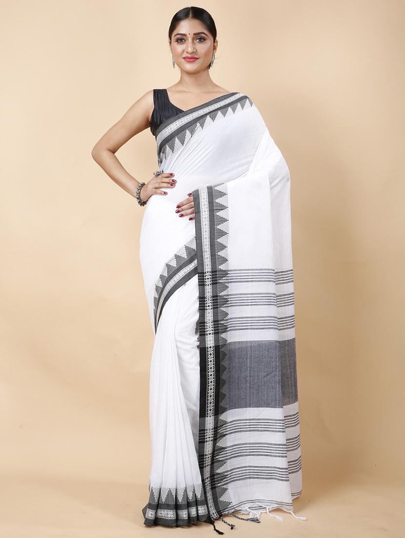 white cotton handloom saree - 22055705 - Zoom Image - 0