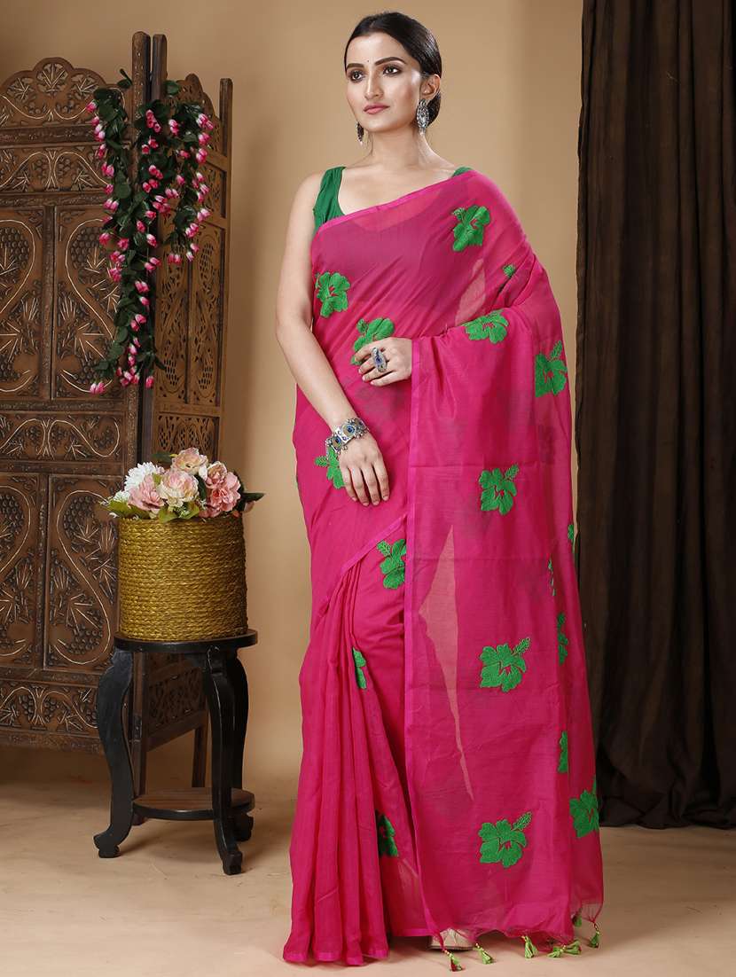pink cotton handloom saree - 22055709 - Zoom Image - 0