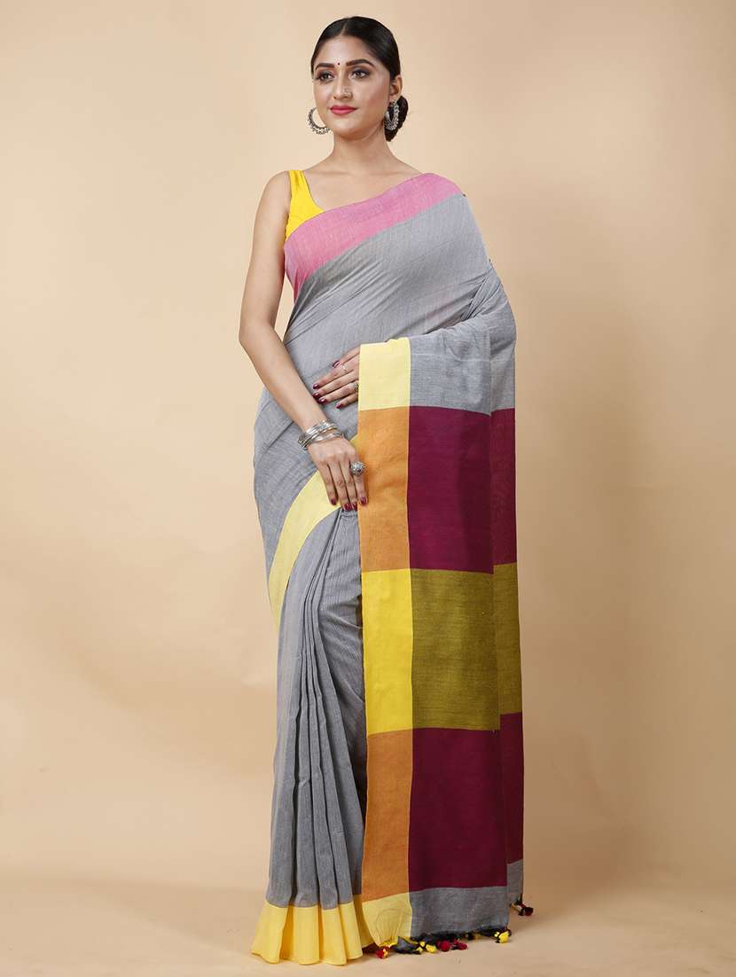grey cotton handloom saree - 22055711 - Zoom Image - 0