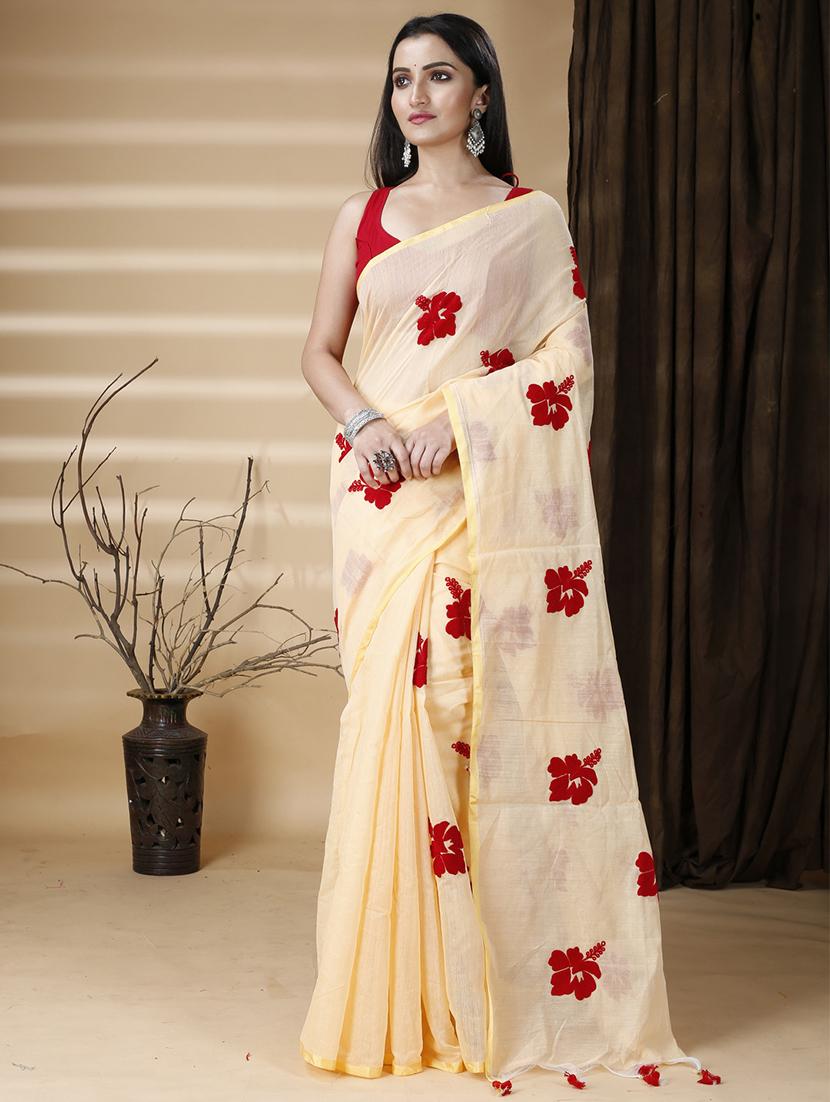 peach cotton blend printed saree - 22055724 - Zoom Image - 0