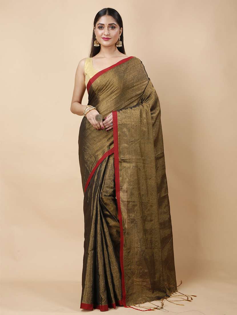 brown cotton blend handloom saree - 22055743 -  Zoom Image - 0