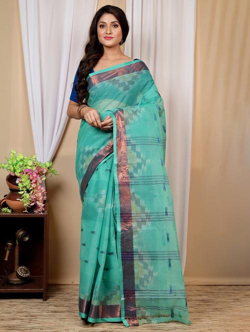 teal cotton tant saree - 22055765 - Standard Image - 0