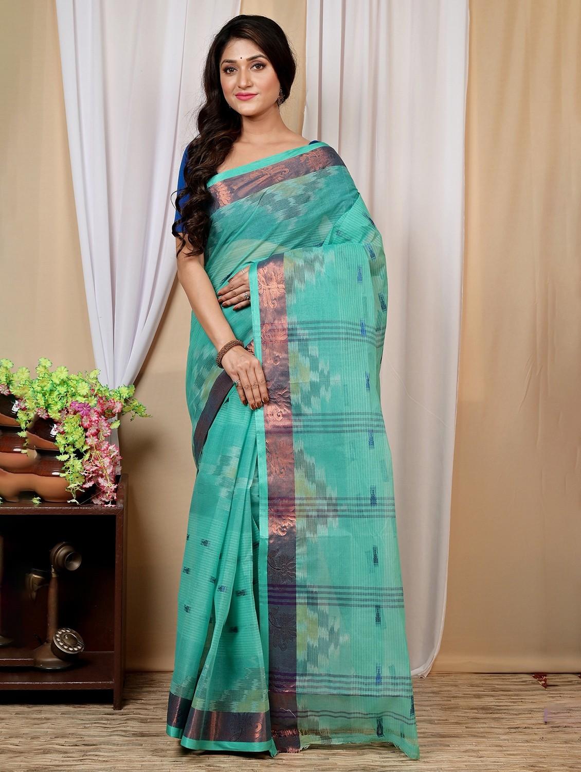 teal cotton tant saree - 22055765 - Standard Image - 3