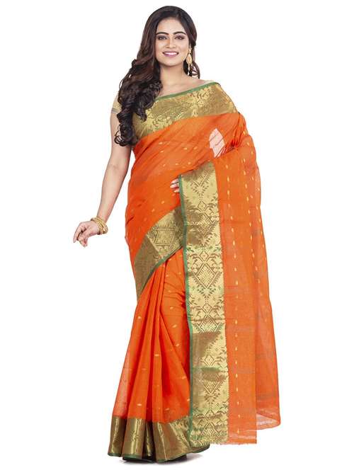 orange cotton blend tant saree - 22055782 - Standard Image - 0