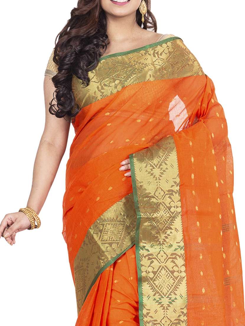orange cotton blend tant saree - 22055782 - Standard Image - 3