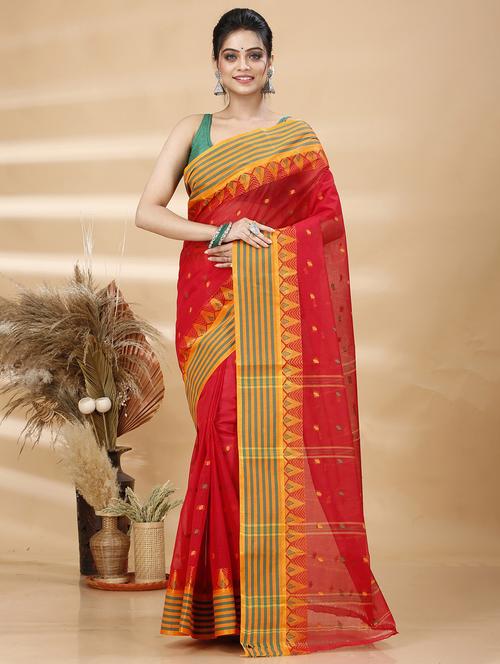 red cotton tant saree - 22055793 - Standard Image - 0