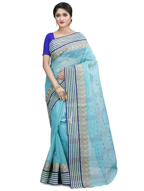 light blue cotton tant saree - 22055810 - Standard Image - 0