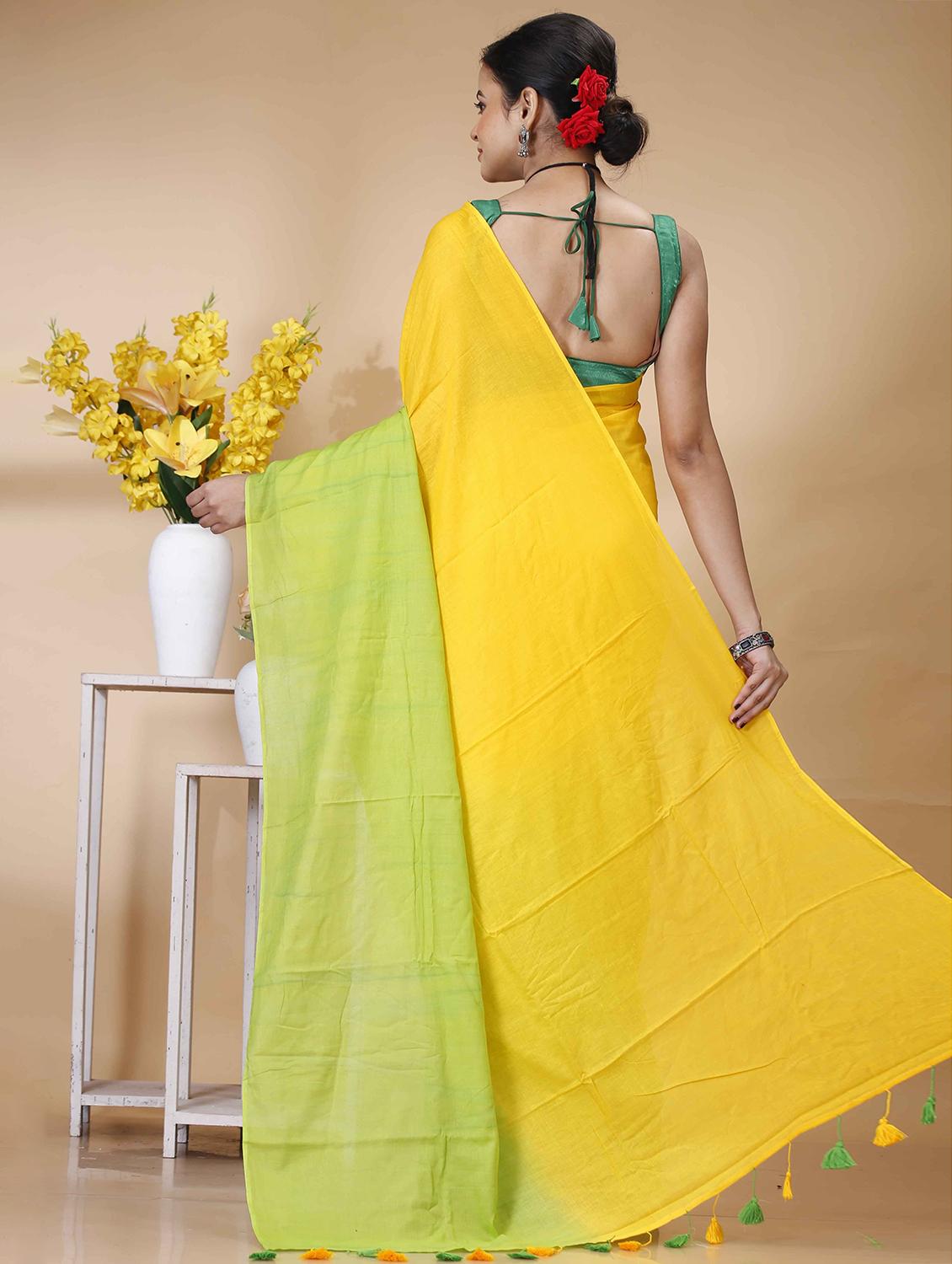 yellow cotton handloom saree - 22055839 - Standard Image - 3