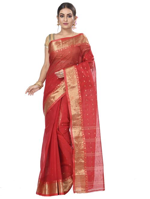 red cotton tant saree - 22055887 - Standard Image - 0