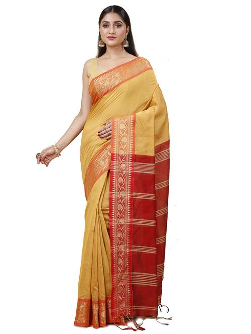 yellow cotton blend bordered saree - 22055896 - Standard Image - 0