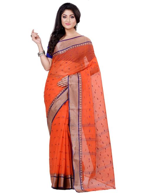 orange cotton tant saree - 22055932 - Standard Image - 0