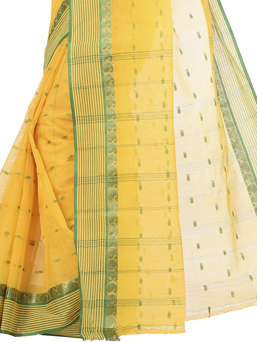 yellow cotton blend tant saree - 22055939 - Standard Image - 3