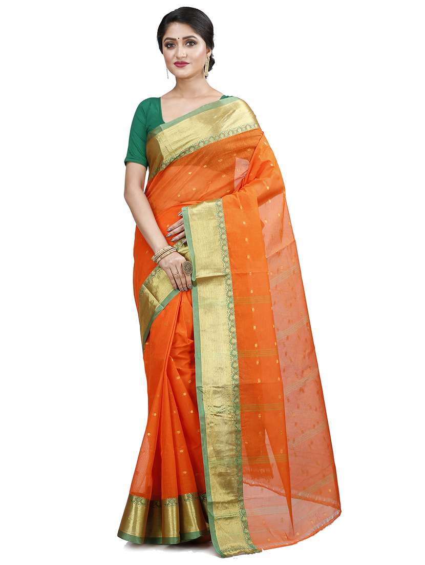 orange cotton blend tant saree - 22055945 - Zoom Image - 0