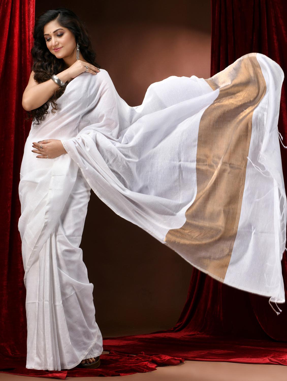 white cotton handloom saree - 22055964 - Standard Image - 5