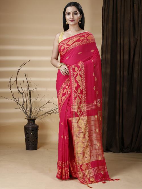 red cotton handloom saree - 22055969 - Standard Image - 0