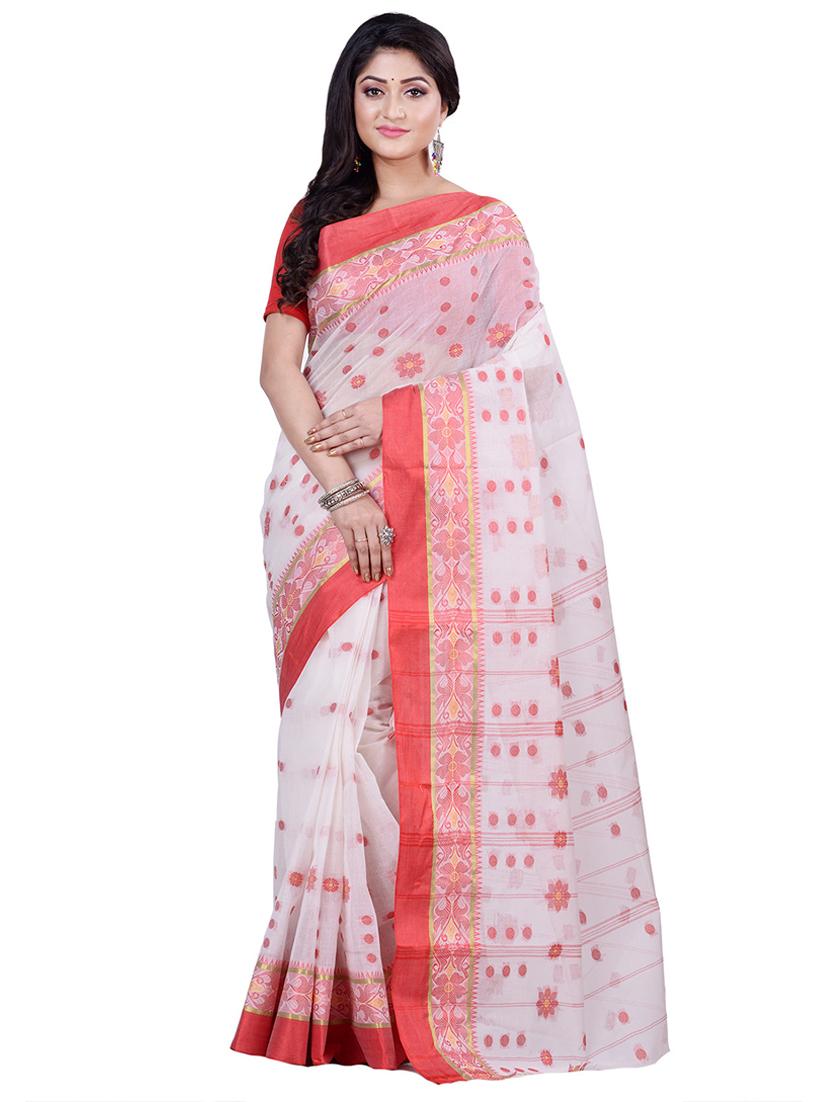 white cotton tant saree - 22056127 - Zoom Image - 0