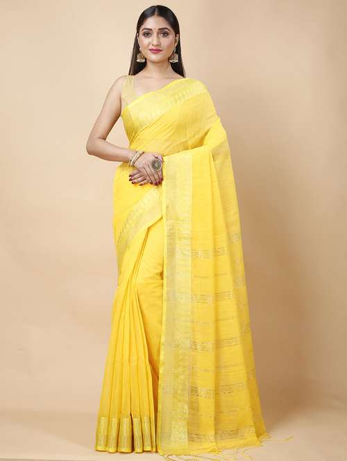 yellow cotton handloom saree - 22056177 -  Standard Image - 0